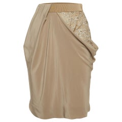 Sportmax Gonna a tubino in seta con bordi in pizzo beige S