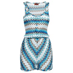 Missoni Mare Blue Chevron Knit Sleeveless Sheer Playsuit S