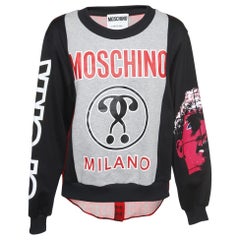 Moschino Couture - Sweat-shirt boutonné à dos en coton et crêpe imprimé M