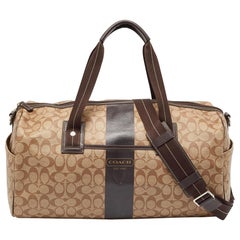Coach Brown Signature Coated Canvas Heritage Stripe Duffle Bag