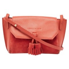 Longchamps Sac à bandoulière Penelope en cuir et daim rouge brique