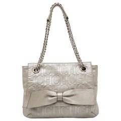 CH Carolina Herrera Silver Monogram Embossed Leather Audrey Shoulder Bag