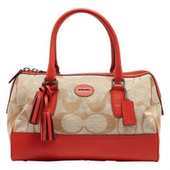 Coach Orange/Beige Signature Canvas and Leather Haley Satchel
