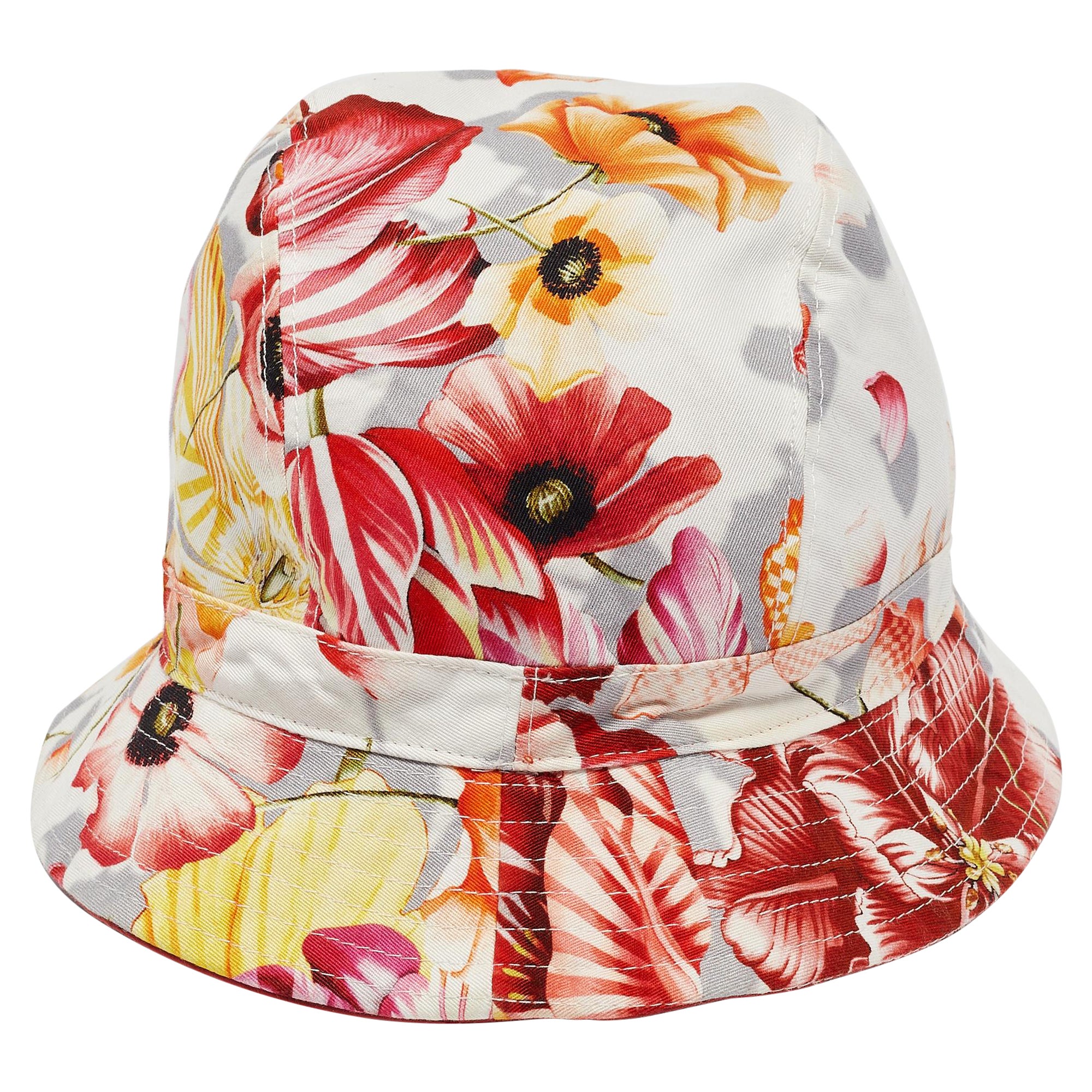 Salvatore Ferragamo Multicolor Floral Print Cotton Bucket Hat Size 58