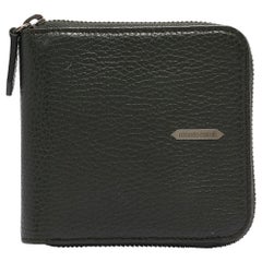 Roberto Cavalli Portefeuille zippé en cuir vert foncé