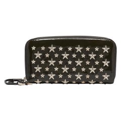 Jimmy Choo Olive Green Patent Leather Star Studded Zip Around Wallet
