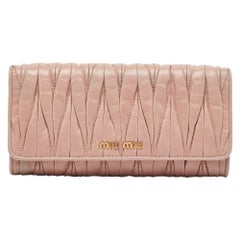 Miu Miu Light Pink Matelassé Leather Flap Continental Wallet