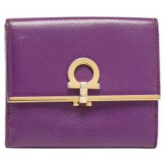 Salvatore Ferragamo Purple Leather Gancini Clip Tri Fold Wallet