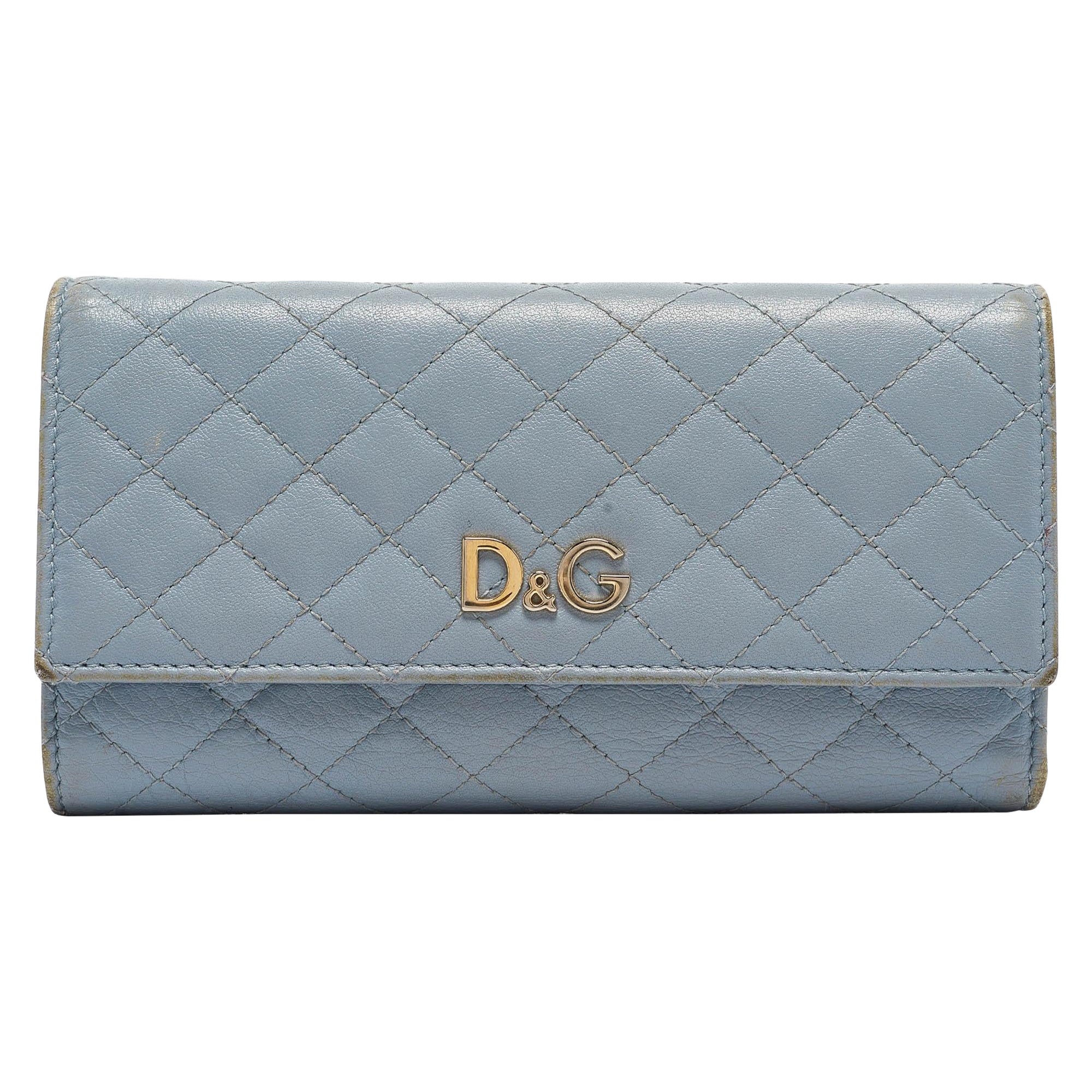 D&G Light Blue Quilted Leather Continental Wallet For Sale