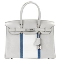 Hermès Birkin 25cm Bag Blue Mykonos Exotic Lizard Palladium