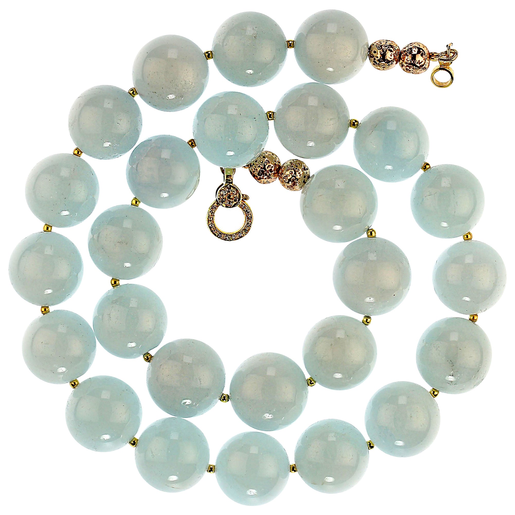 AJD 20 Inch Aquamarine Necklace Smooth 15mm With Delicate Translucent Blue