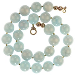 AJD 20 Inch Aquamarine Necklace Smooth 15mm With Delicate Translucent Blue