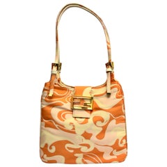 Fendi orange multi-colour abstract print silk hand bag