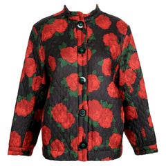1994 YVES SAINT LAURENT Rose bedruckte gesteppte Seidenjacke RUNWAY