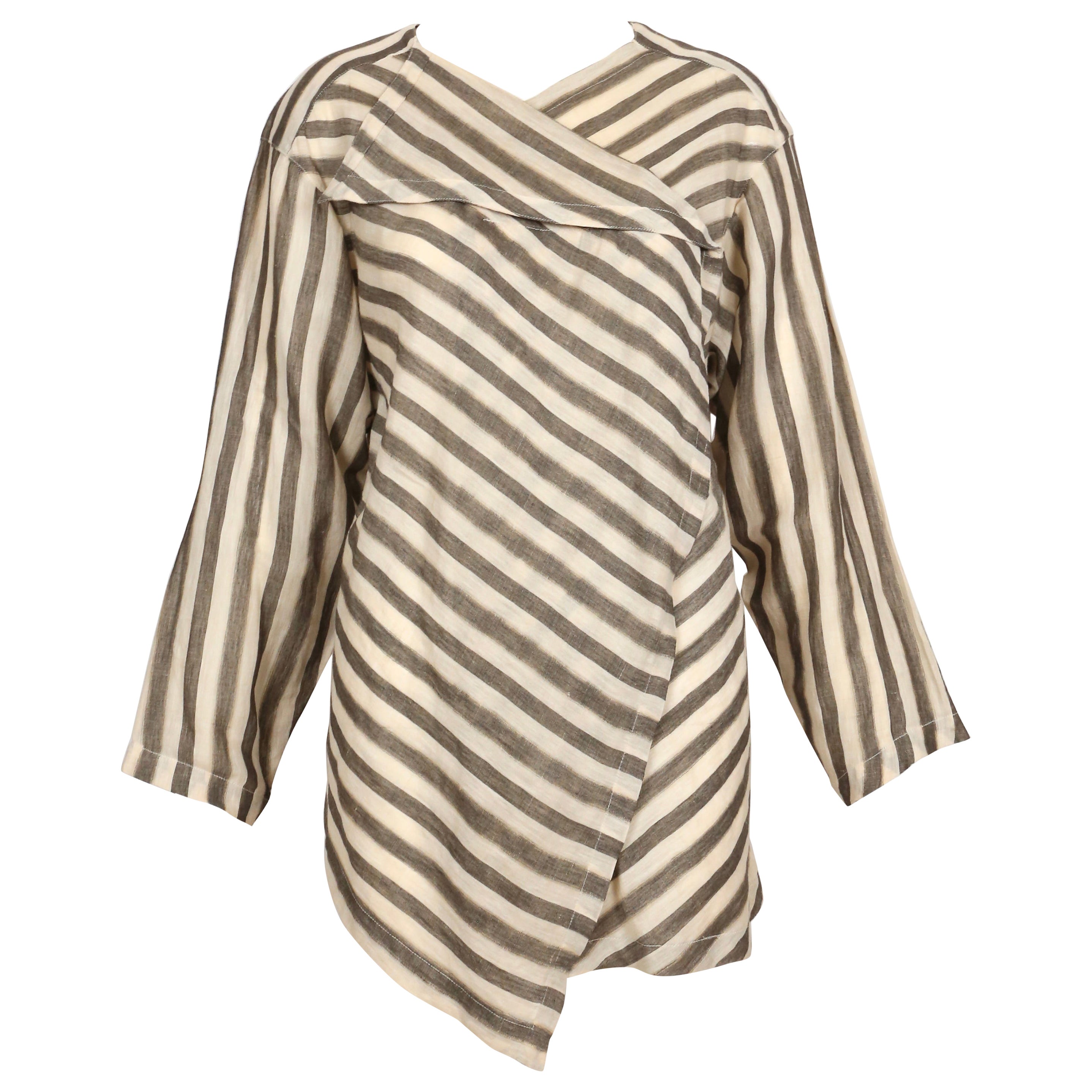 1980's ISSEY MIYAKE lightweight striped cotton tunic top For Sale
