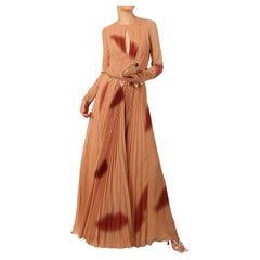 Sonia Rykiel dusky pink burgundy abstract print plisse pleated maxi dress gown