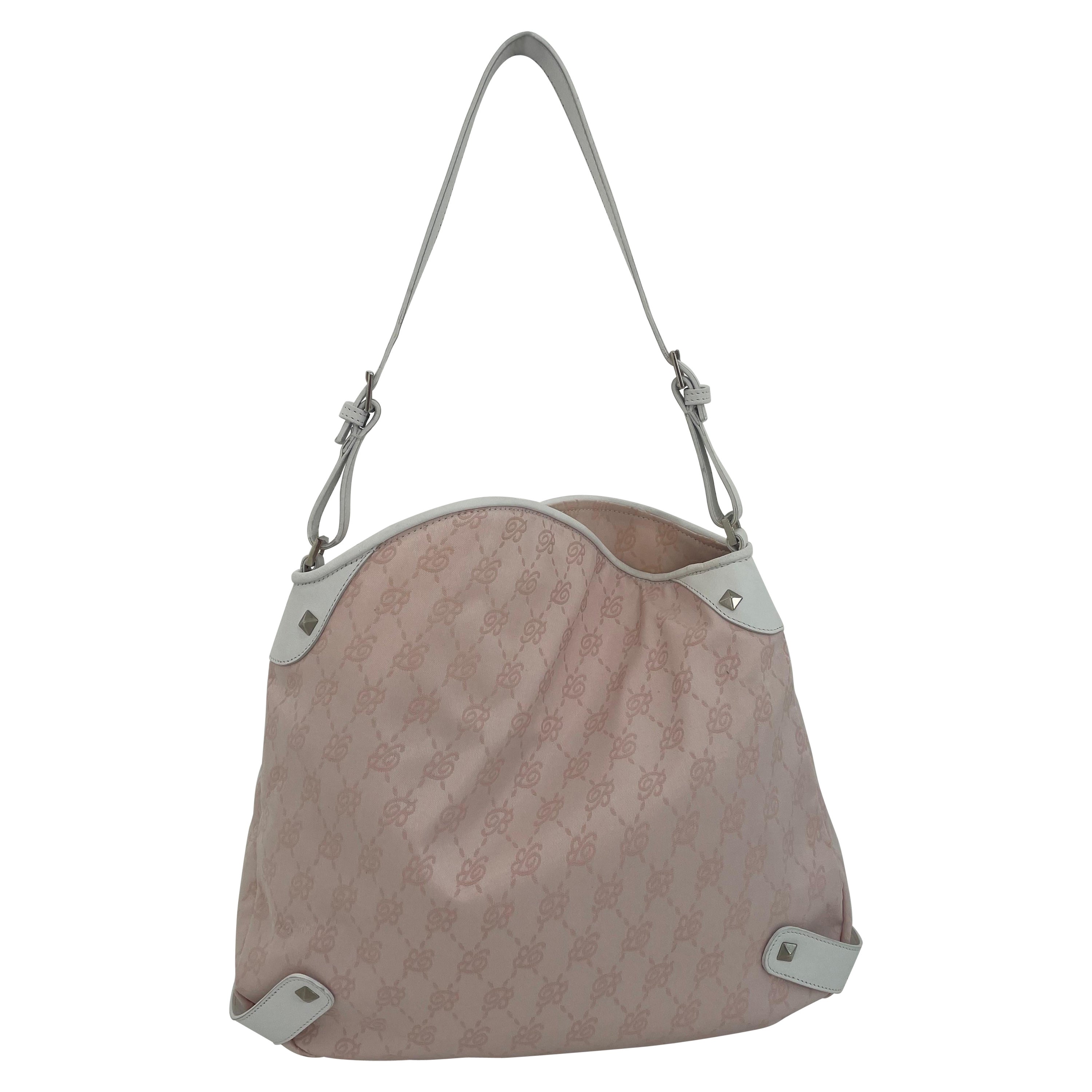 Borsa Blumarine in tessuto rosa con logo ricamato in vendita