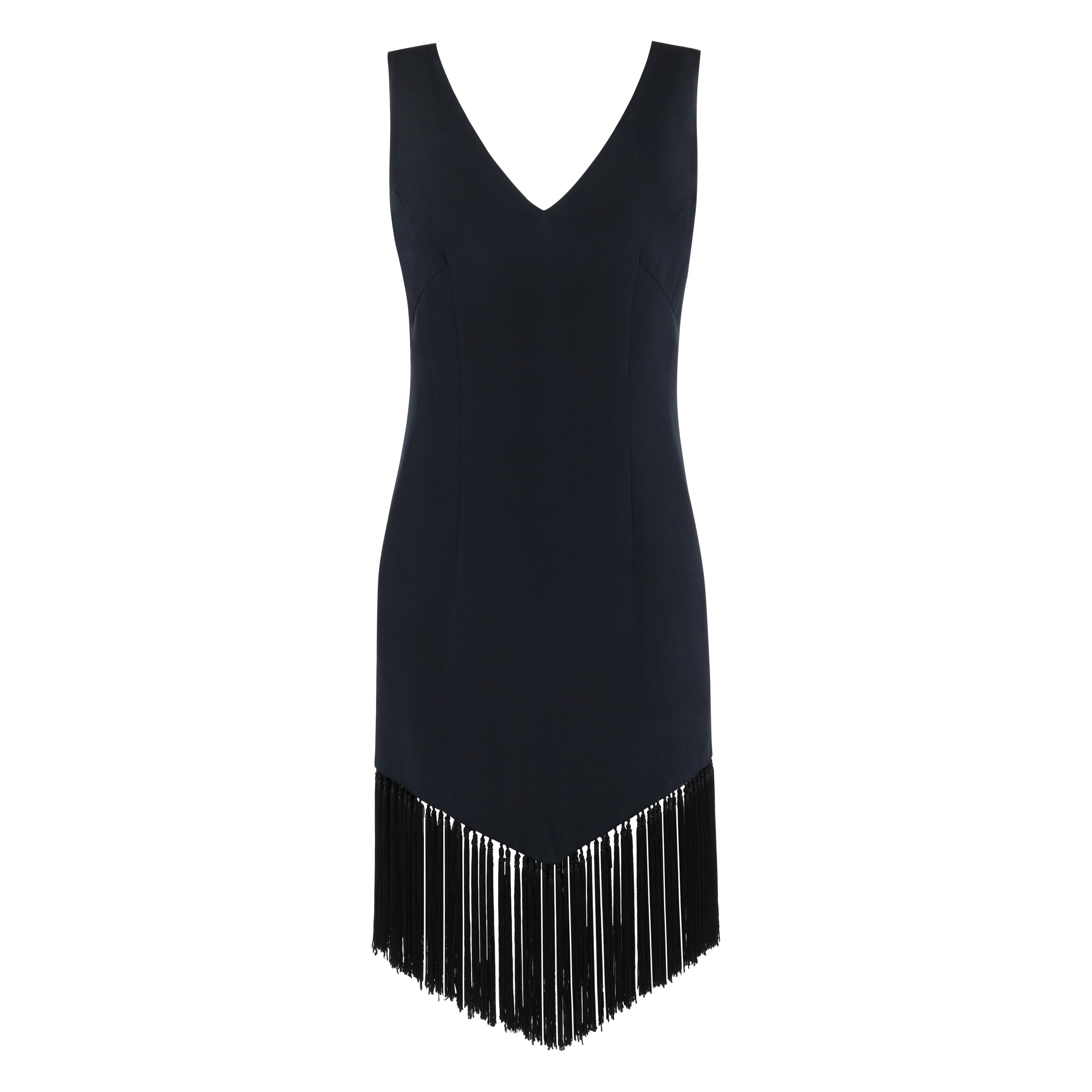 GIVENCHY COUTURE ALEXANDER McQUEEN S/S 1998 Black Sleeveless Tassel Mini Dress For Sale