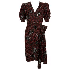 early 1980's YVES SAINT LAURENT abstract woven silk wrap dress with puff sleeves