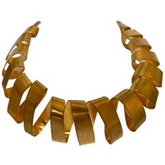 Architectural Vintage Gilt Ribbon Necklace by Herve Van Der Straeten