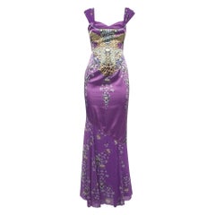 Class by Roberto Cavalli Purple Floral Print Satin and Chiffon Mermaid Gown S