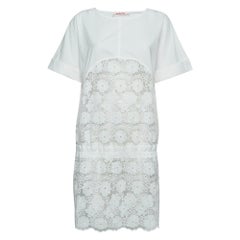 See by Chloé White Floral Embroidered Cotton and Nylon Sheer Short Dress M
