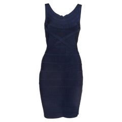 Herve Leger Navy Blue Bandage Knit Sleeveless Mini Dress S