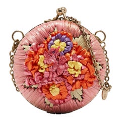 RED Valentino Multicolor Straw and Leather Daisy Round Chain Purse