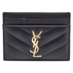 Saint Laurent Black Matelassé Leather Monogram Card Holder