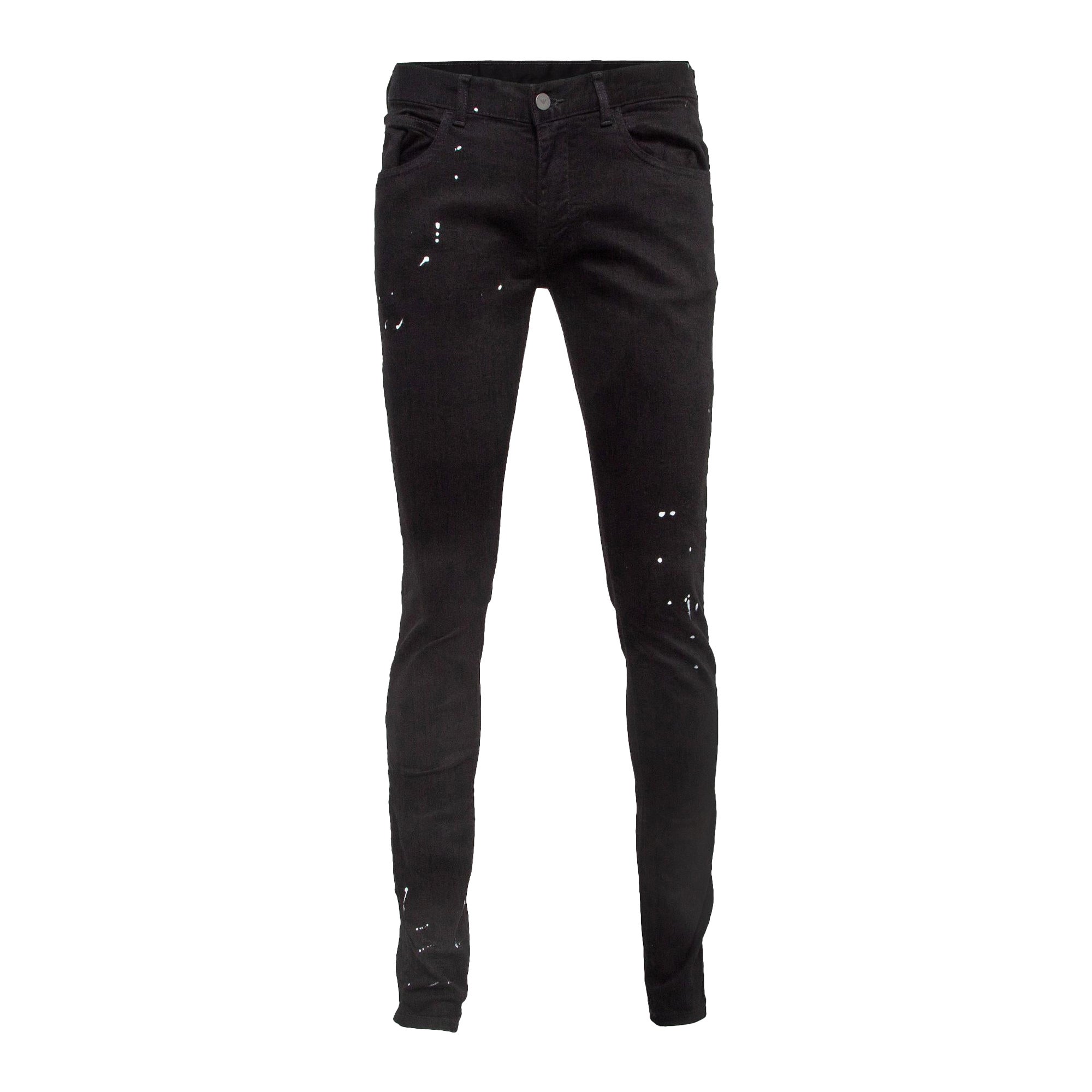 Emporio Armani Black Paint Splash Denim Extra Slim Fit J10 Jeans M Waist 31" For Sale