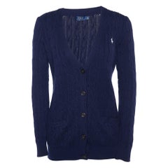 Polo Ralph Lauren Navy Blue Cable Knit Button Front Cardigan M
