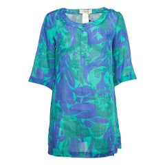 Weekend Max Mara Blue/Green Floral Print Rami Buttoned Tunic S