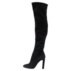 Saint Laurent Black Suede Over The Knee Boots Size 38.5