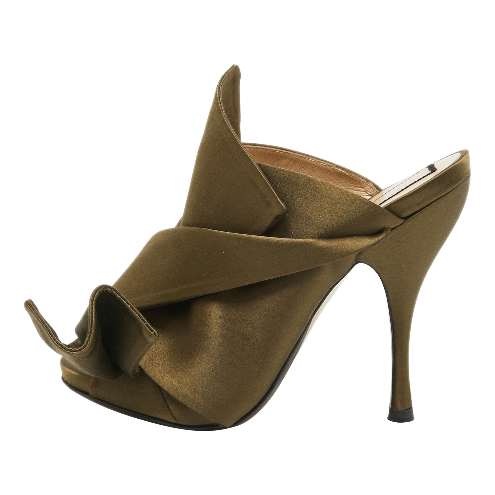 N21 Green Satin Raso Knot Mules Sandals Size 37 For Sale