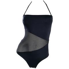 Vintage Bill Blass Sexy Black 1990s Cut - Out Mesh Halter Swimsuit Bodysuit 90s 5