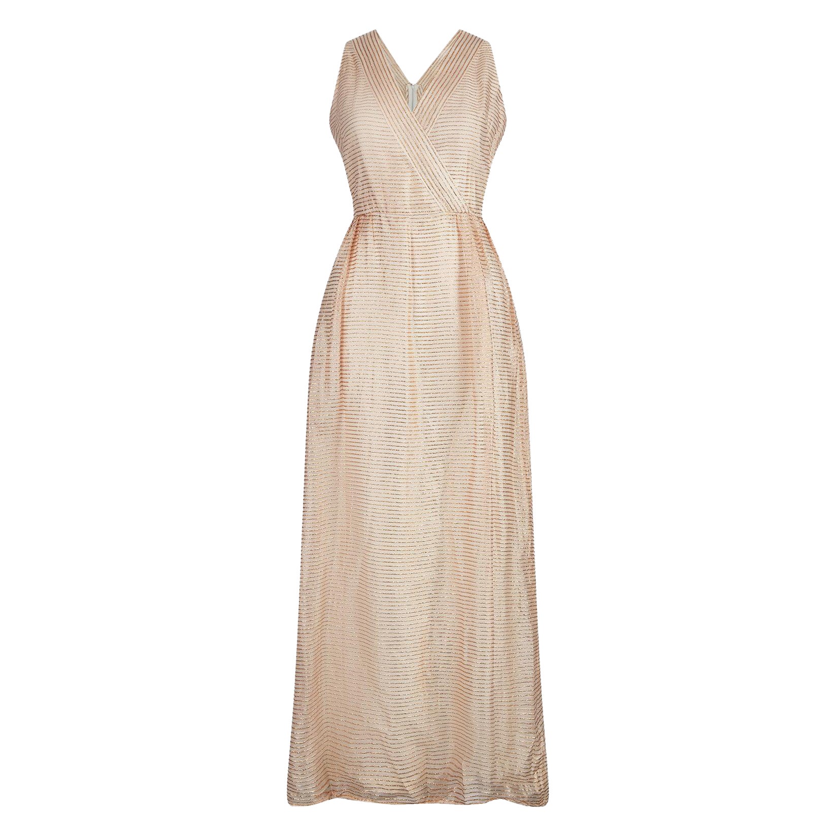 1960s Jean Allen Gold and Cream Lurex Maxi Dress For Sale