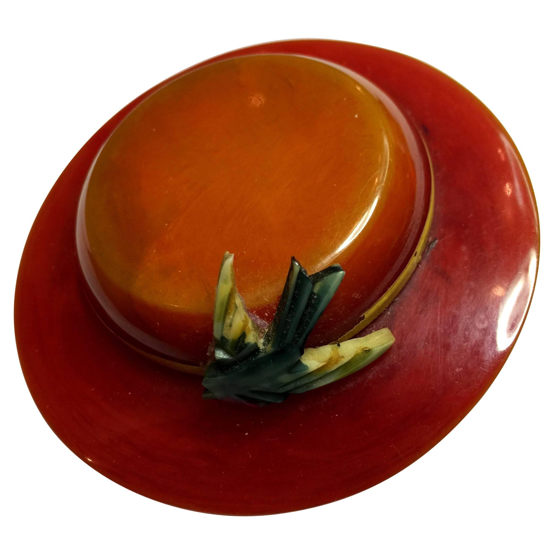 RARE 1930s Brimmed Hat Brooch/Pin with Celluloid Bird detail For Sale