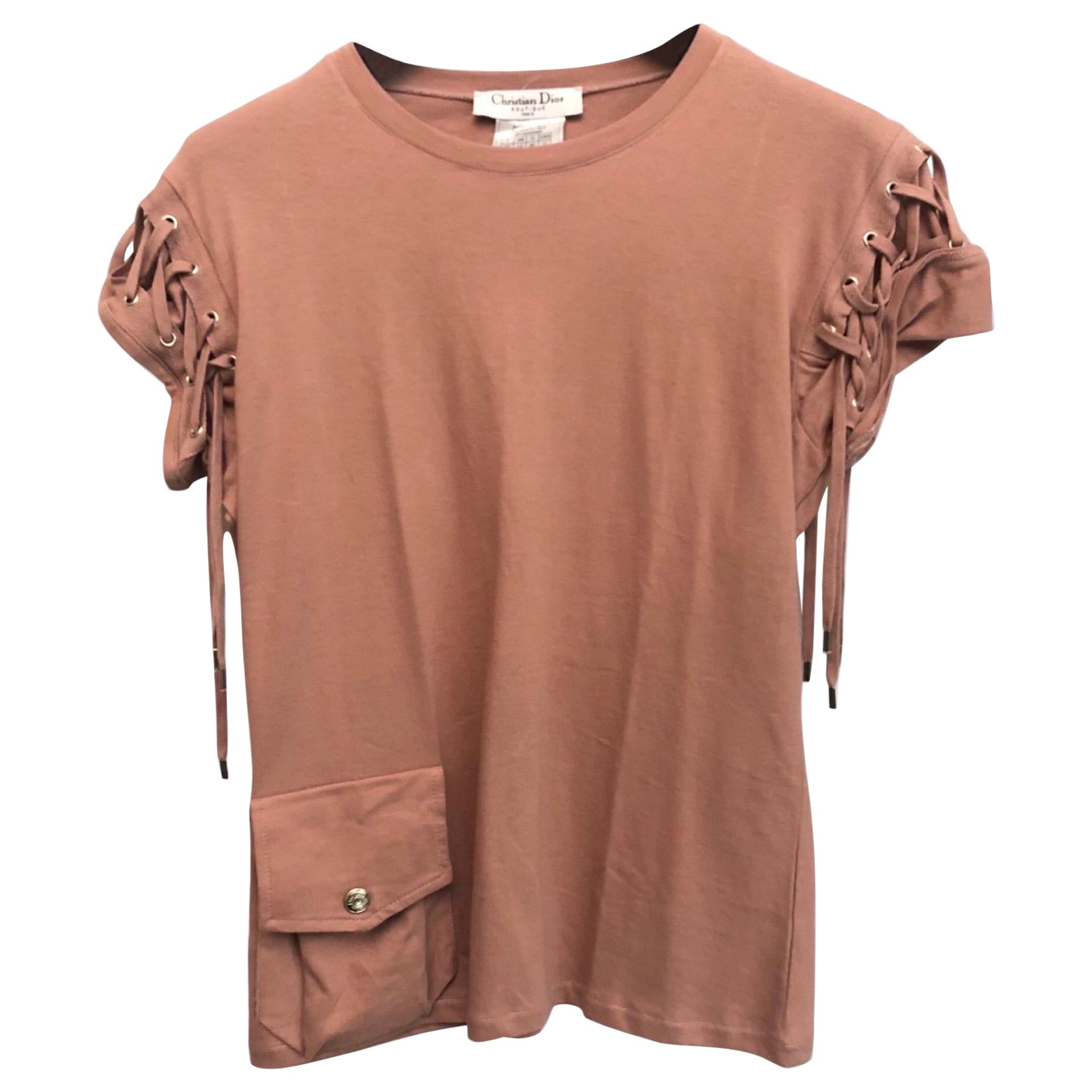 Dior lace sleeves cotton top in vintage pink palette For Sale