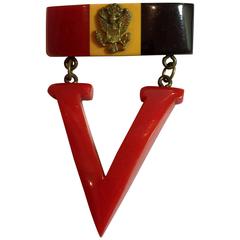 Vintage Rare 1930s Bakelite V for Victory Brooch Pin