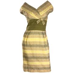 1950s Emma Domb Chartreuse Green + Yellow Rhinestone Cotton Retro 50s Dress