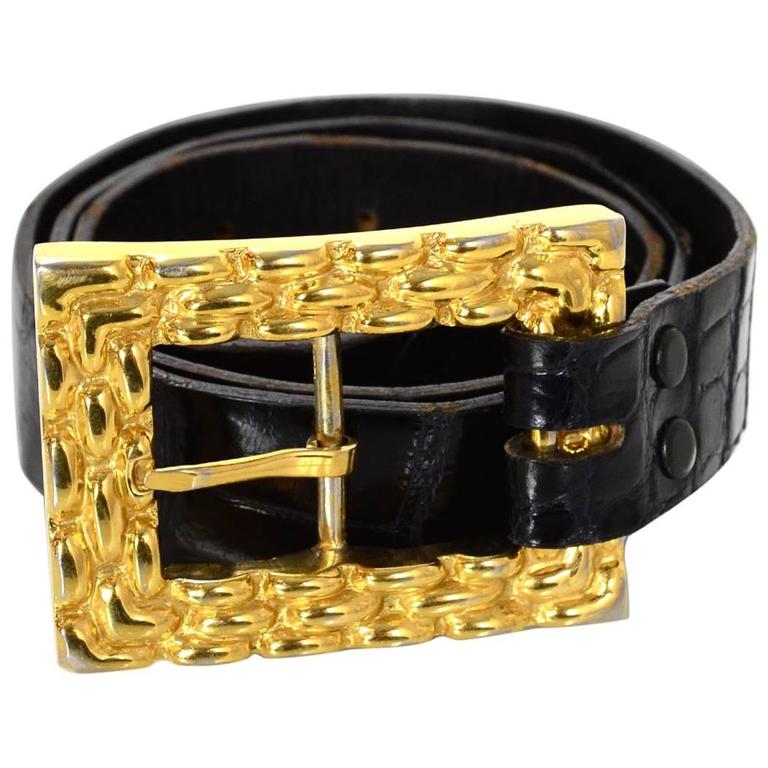 Kleinberg Sherrill Black Alligator Belt With Gold Buckle Sz  display picture 1