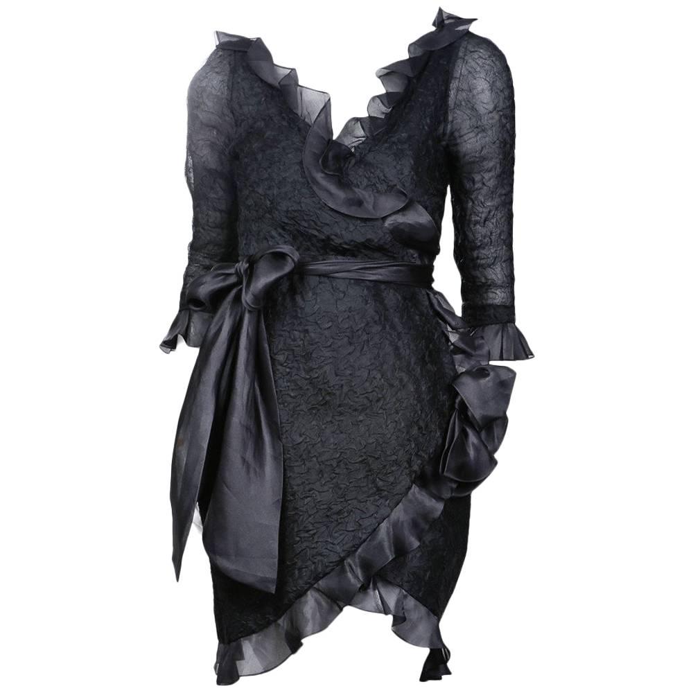 Yves Saint Laurent Haute Couture Textured Chiffon Dress circa 1980s