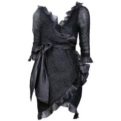 Yves Saint Laurent Haute Couture Textured Chiffon Dress circa 1980s 12