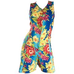1990s Italian Flower Hawaiian Tropical One Piece Vintage 90s Colorful Romper 9
