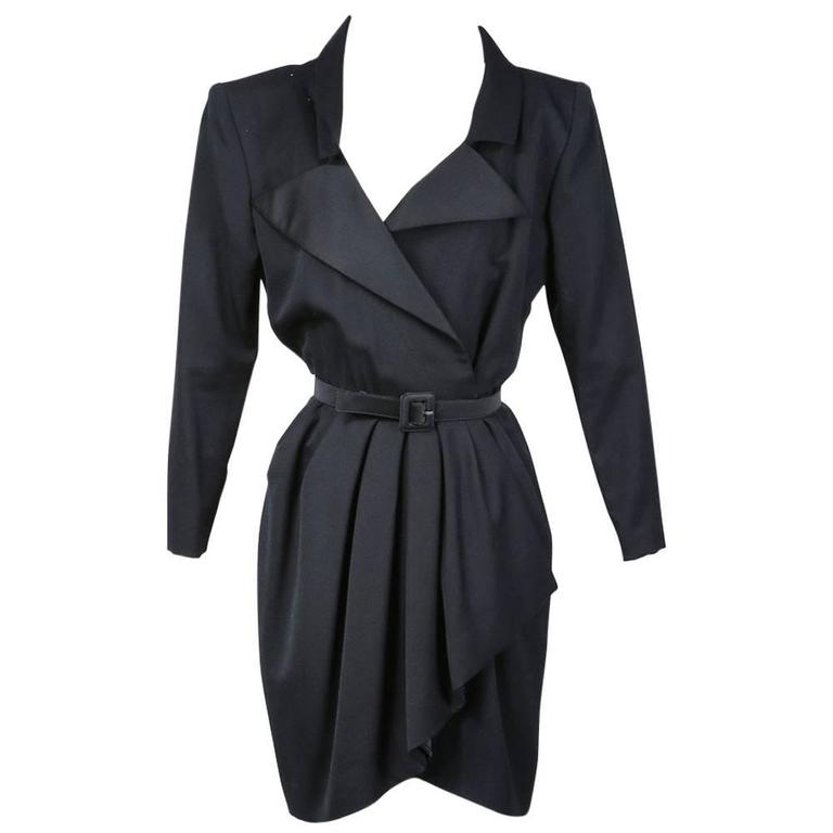 Yves Saint Laurent Long Sleeve Lapeled Dress 1980s For Sale at 1stDibs