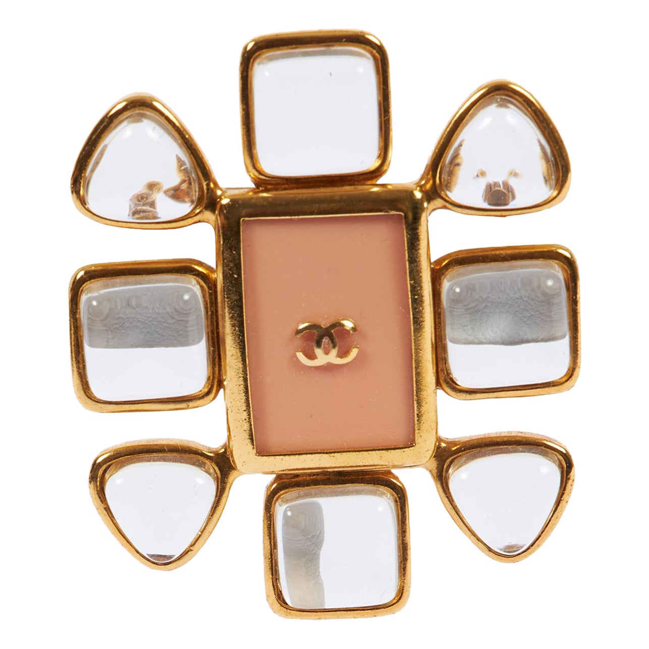 Chanel Clear Stone Resin Flower Pin For Sale