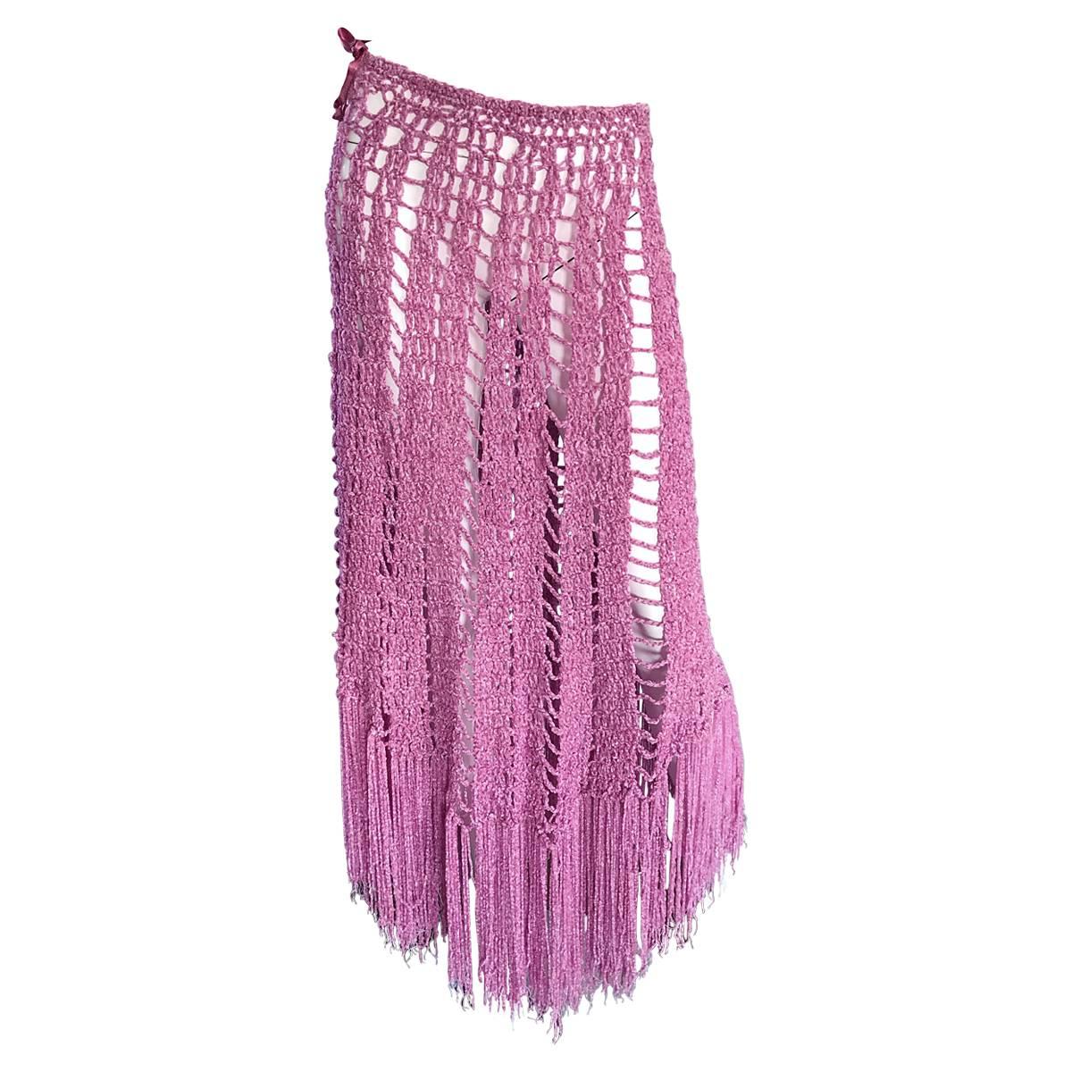 Joseph Magnin 1970s Brand New Pink Vintage Italian Crochet Skirt, Dress or Cape