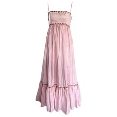 Maxivestido con estampado de rosas rosa y blanco de los años 70 Jay Morley para Fern Viollete Vintage