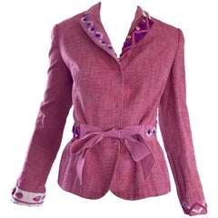 Vintage Moschino Cheap & Chic 1990s Size 12 Pink Beaded Belted Blazer Jacket