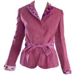 Vintage Moschino Cheap & Chic 1990s Size 12 Pink Beaded Belted Blazer Jacket 4